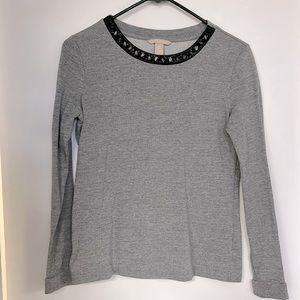 Banana Republic XS grey silver sweater with black rhinestone neck